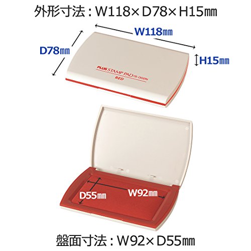 プラス 印章用品 スタンプ台中 赤 盤面寸法:W92×D55mm IS-002N